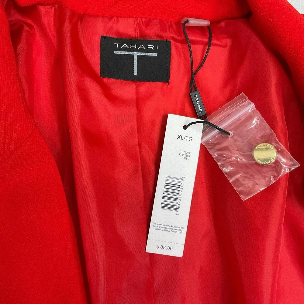 Tahari Blazer Women XL Red Long Sleeve Open‎ Front Lined Roll Tab Notch NWT